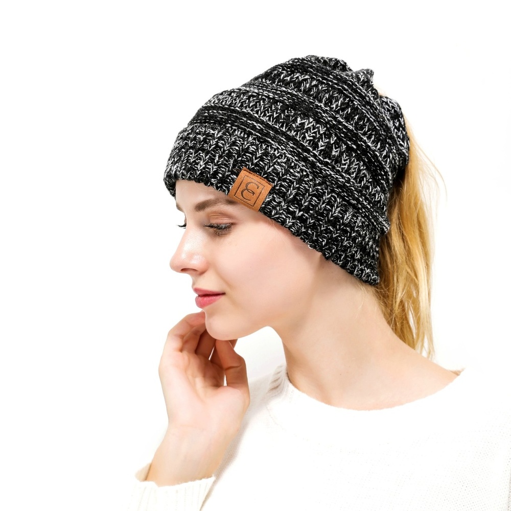 CC Chic Popular Pony Beanie - Black/White